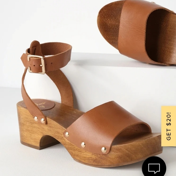 Lulu's Cognac Leather Open-Toe Clog Sandals - Picture 3 of 7